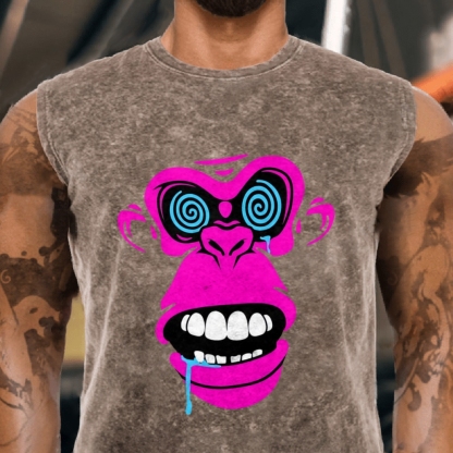 Pink Monkey Head Graphic Men's Funny Cotton Tank Top