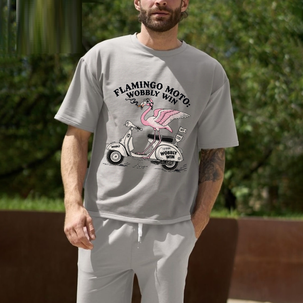 Flamingo moto wobbly win Men's Funny 100% Cotton T-shirt