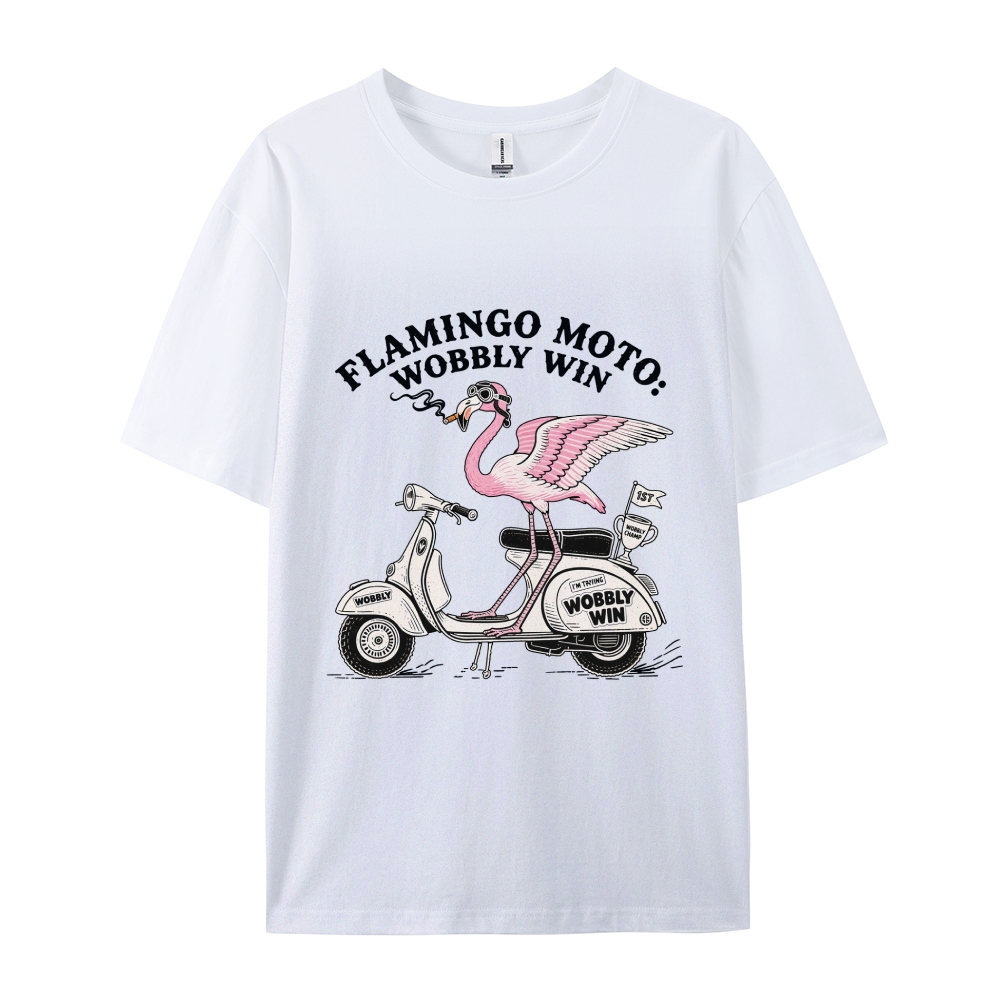 Flamingo moto wobbly win Men's Funny 100% Cotton T-shirt