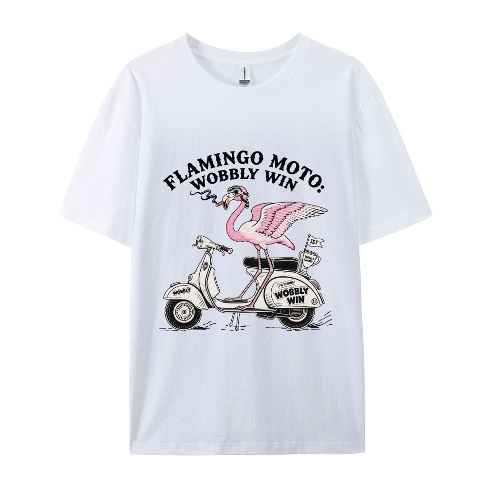 Flamingo moto wobbly win Men's Funny 100% Cotton T-shirt