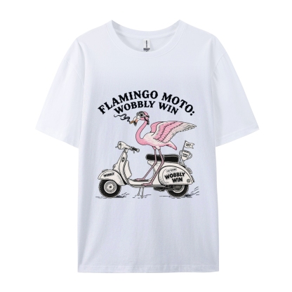 Flamingo moto wobbly win Men's Funny 100% Cotton T-shirt