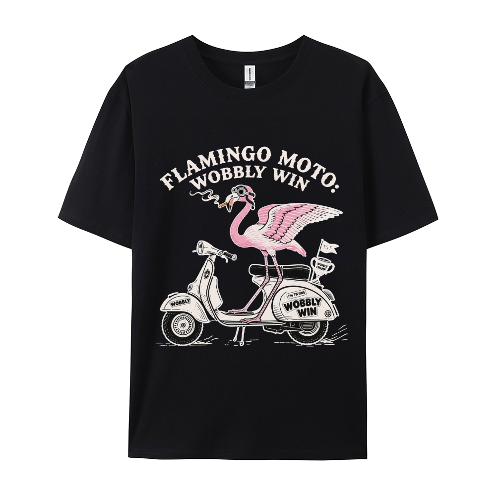 Flamingo moto wobbly win Men's Funny 100% Cotton T-shirt