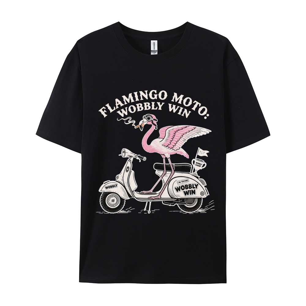 Flamingo moto wobbly win Men's Funny 100% Cotton T-shirt