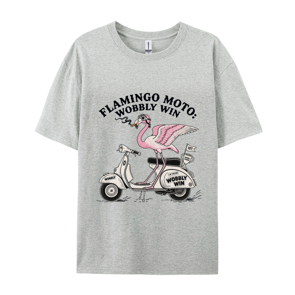 Flamingo moto wobbly win Men's Funny 100% Cotton T-shirt