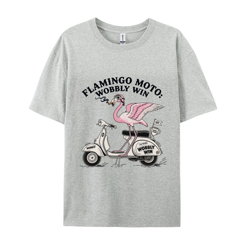 Flamingo moto wobbly win Men's Funny 100% Cotton T-shirt