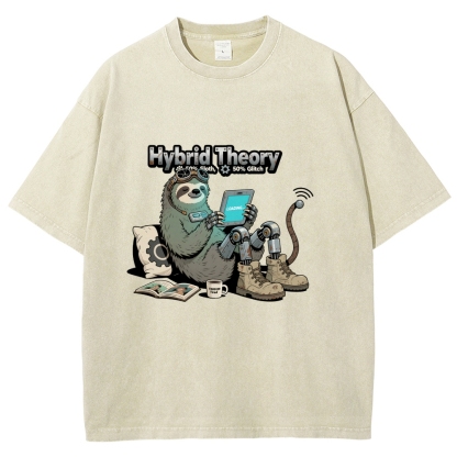 Hybrid Theory 50% Sloth 50% Glitch Men's Casual Washed Cotton T-shirt