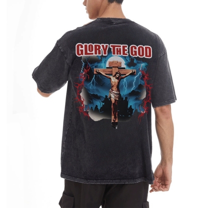 Glory The God Christian Casual Washed Cotton T-shirt