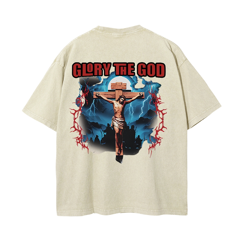 Glory The God Christian Casual Washed Cotton T-shirt