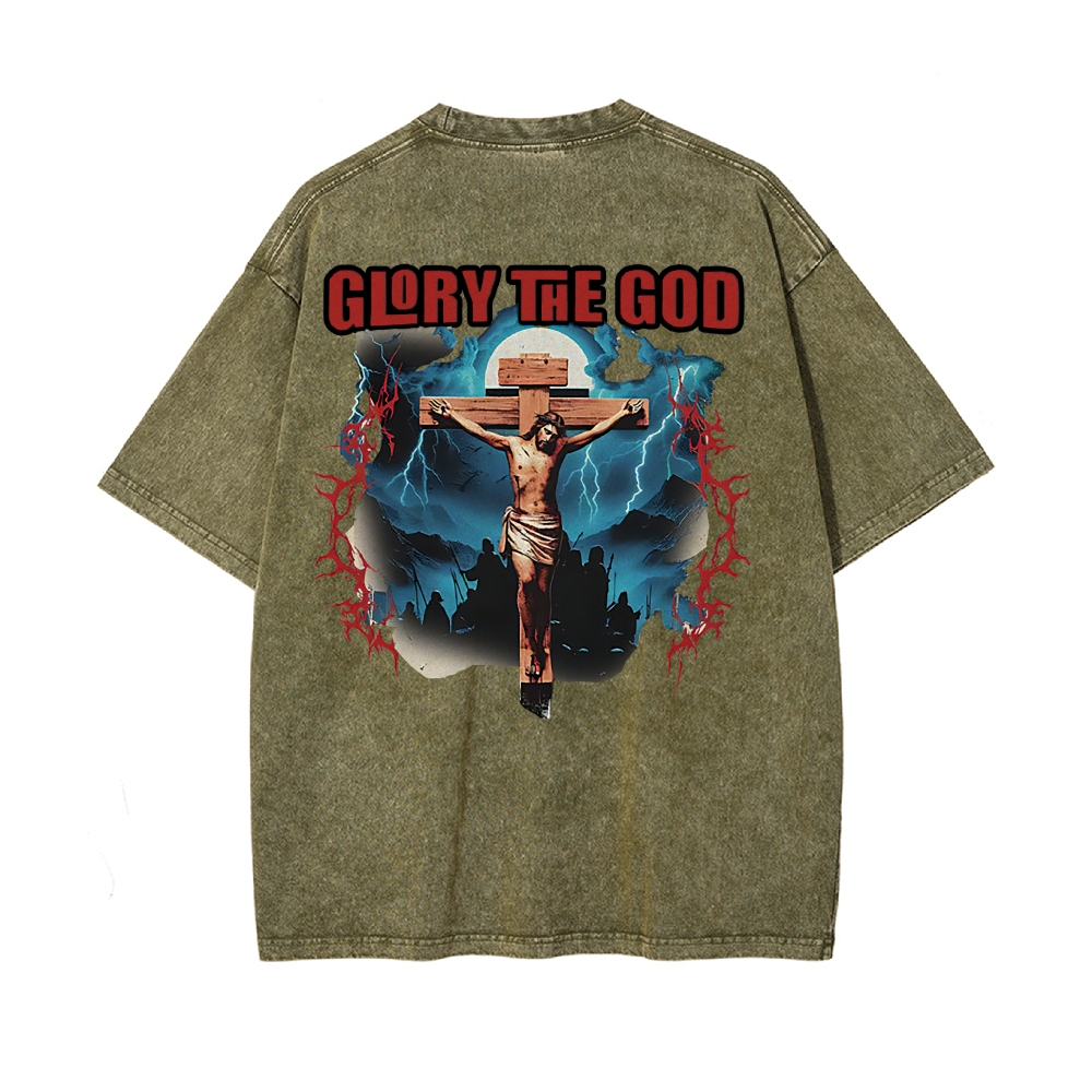 Glory The God Christian Casual Washed Cotton T-shirt