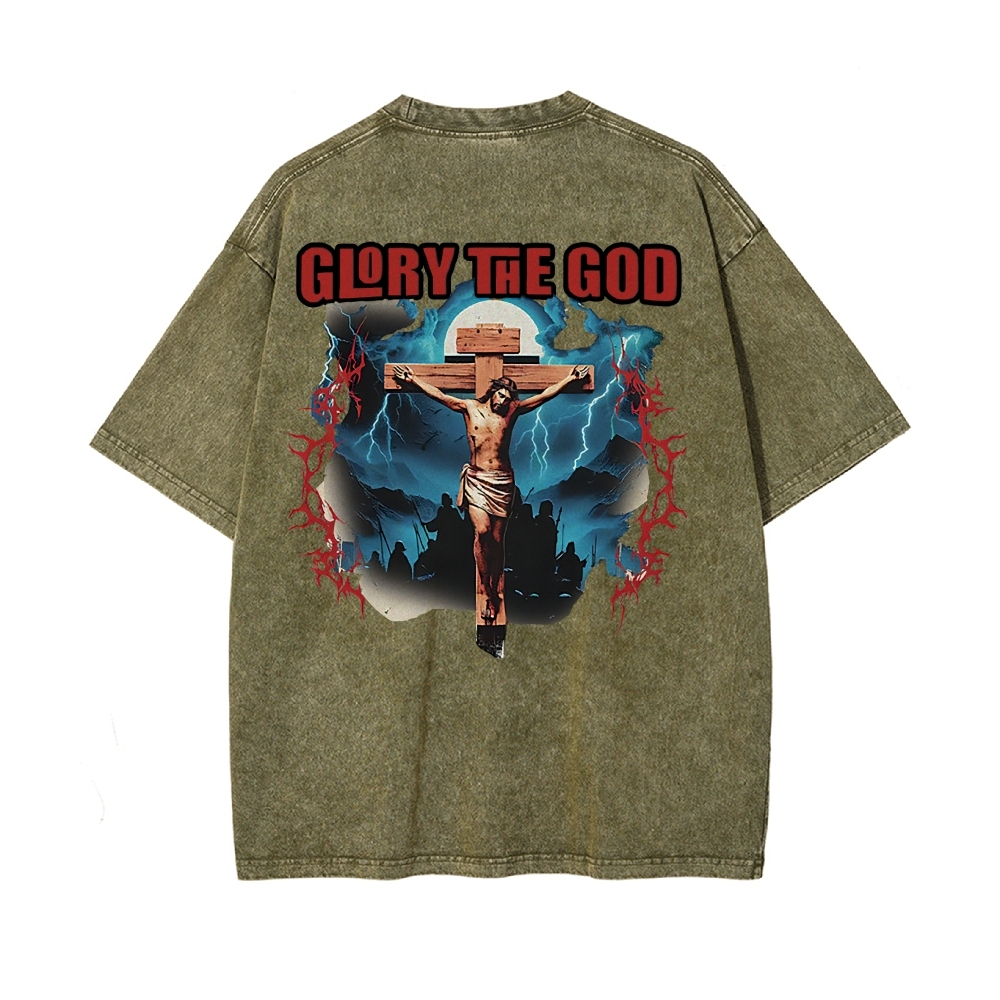 Glory The God Christian Casual Washed Cotton T-shirt