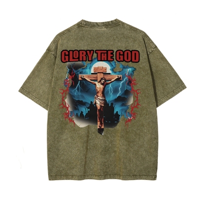 Glory The God Christian Casual Washed Cotton T-shirt