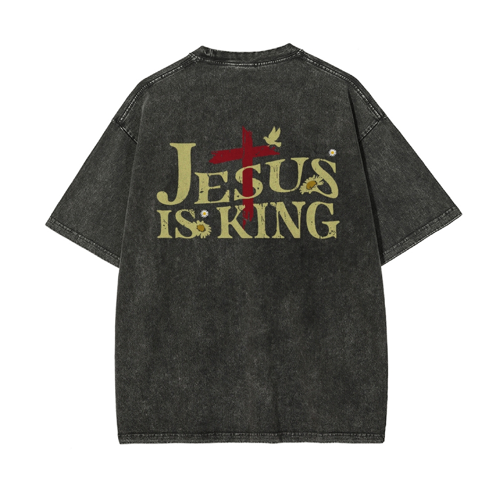 Jesus Is King Christian Casual Washed Cotton T-shirt
