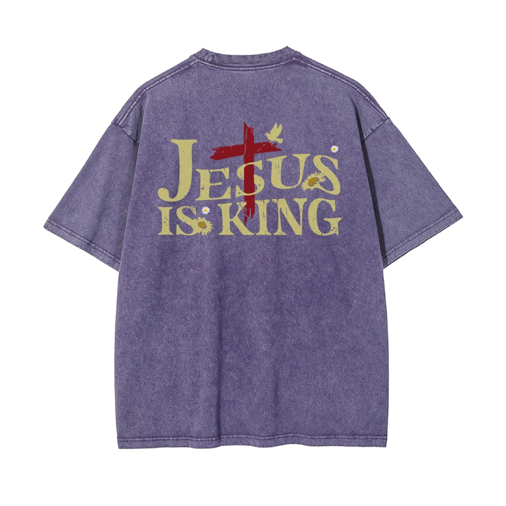 Jesus Is King Christian Casual Washed Cotton T-shirt