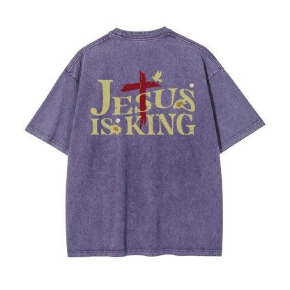 Jesus Is King Christian Casual Washed Cotton T-shirt