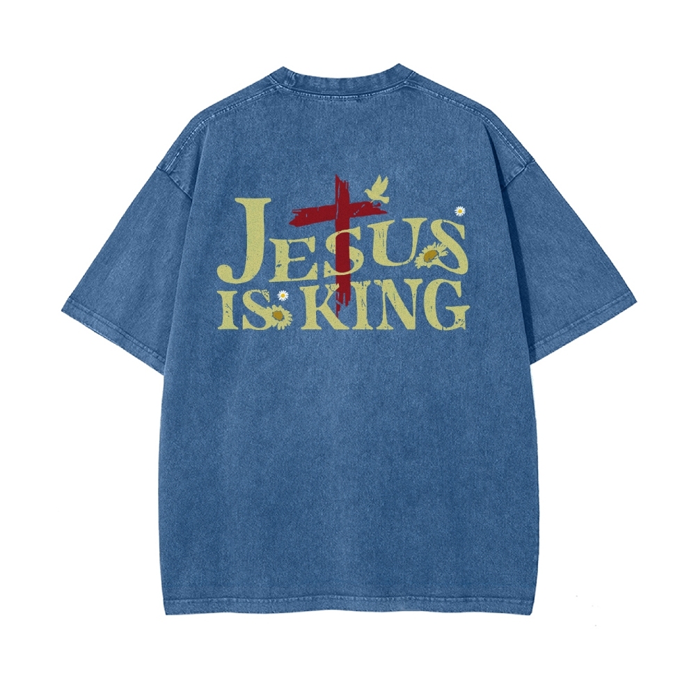 Jesus Is King Christian Casual Washed Cotton T-shirt