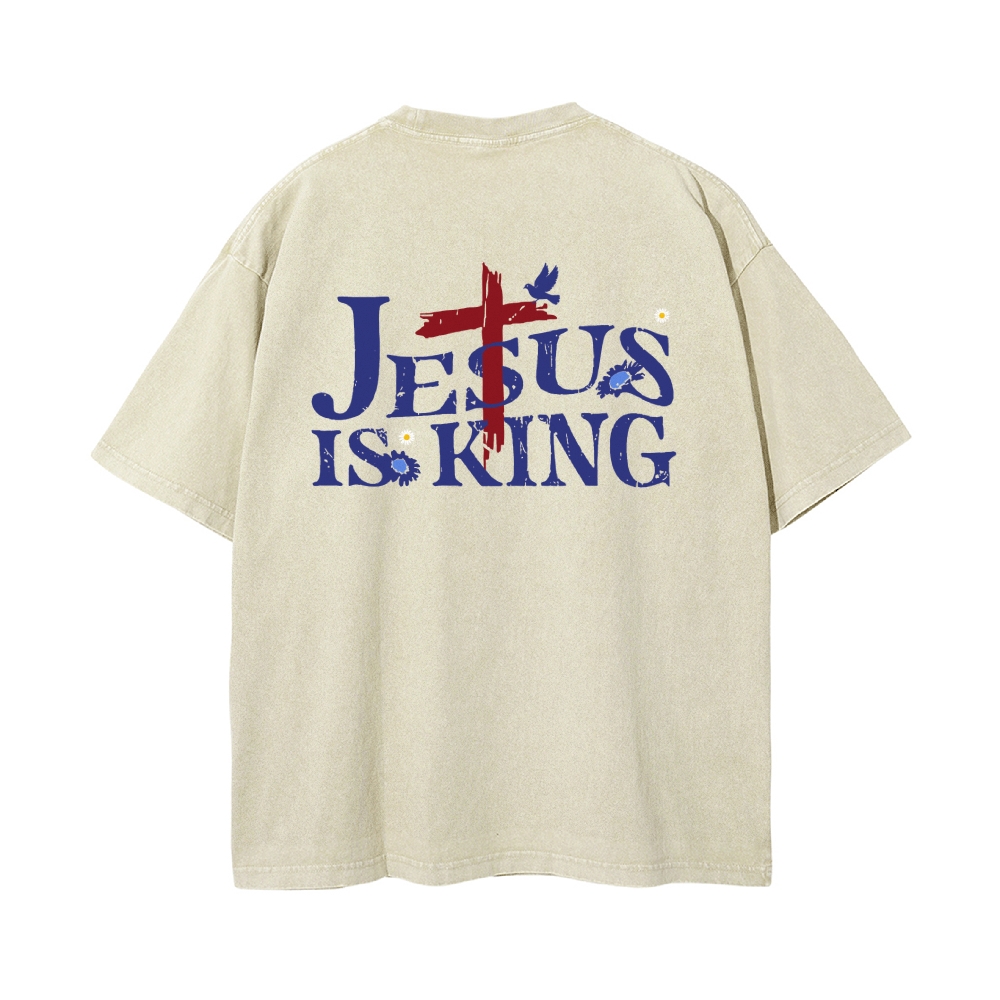 Jesus Is King Christian Casual Washed Cotton T-shirt