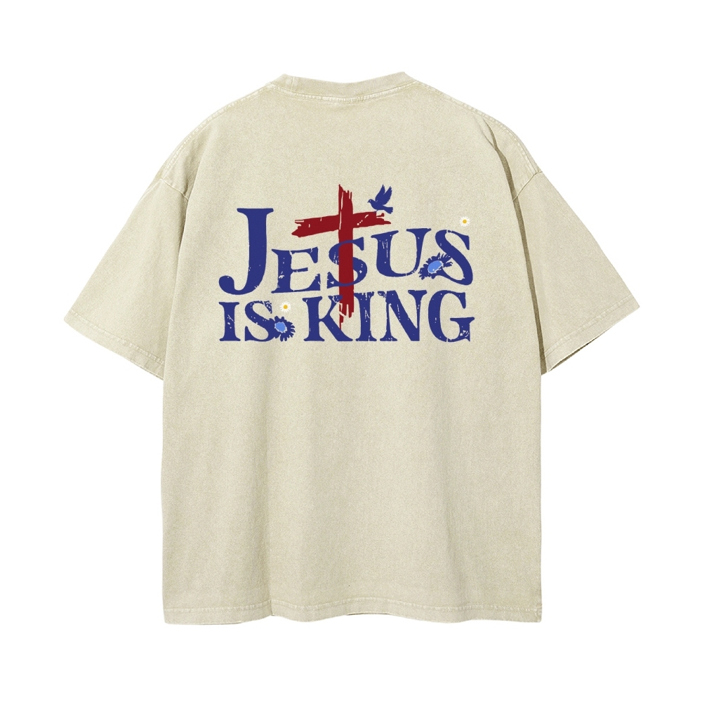 Jesus Is King Christian Casual Washed Cotton T-shirt
