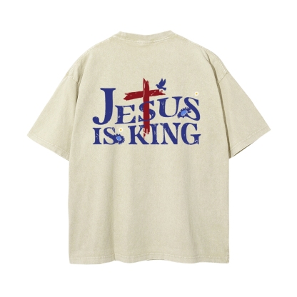 Jesus Is King Christian Casual Washed Cotton T-shirt