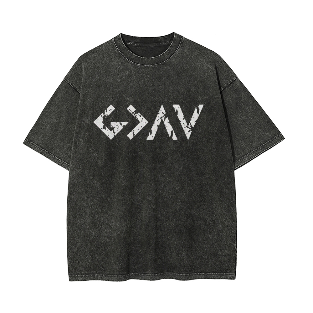 God Is Greater Men's Casual Washed Cotton T-shirt