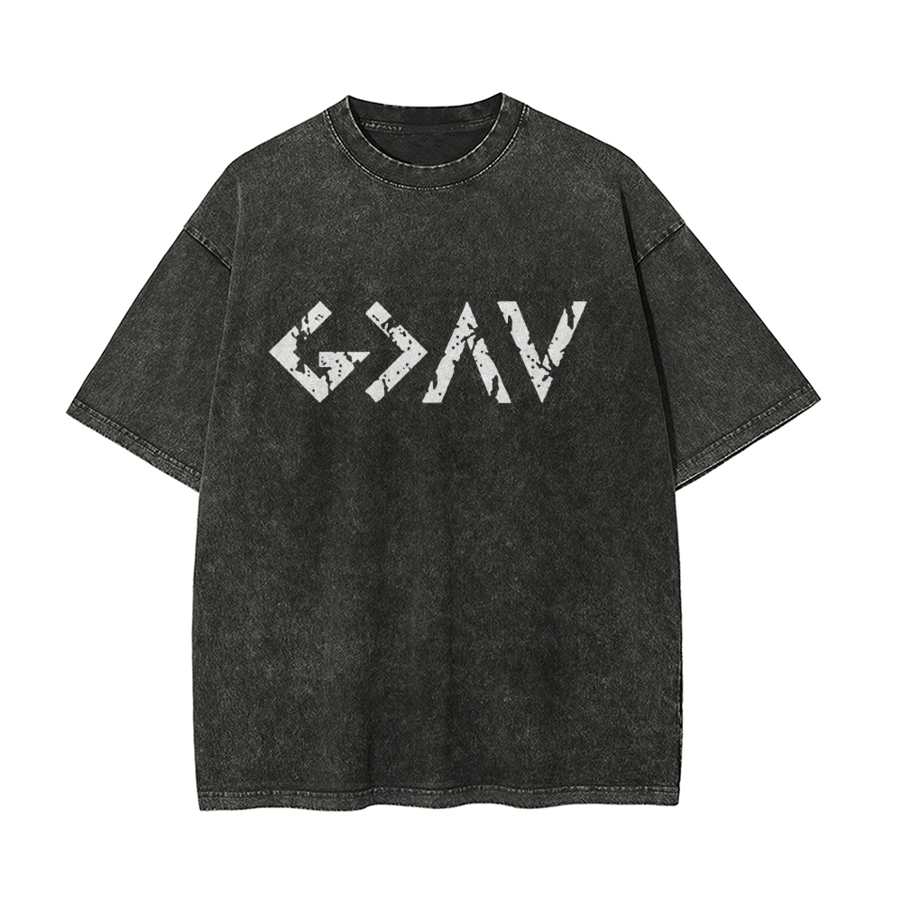 God Is Greater Men's Casual Washed Cotton T-shirt