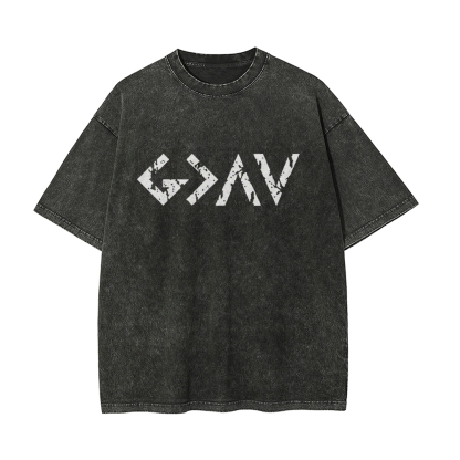 God Is Greater Men's Casual Washed Cotton T-shirt