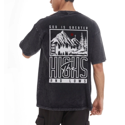 God Is Greater Men's Casual Washed Cotton T-shirt