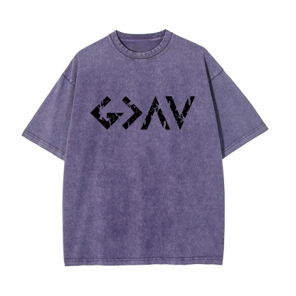 God Is Greater Men's Casual Washed Cotton T-shirt