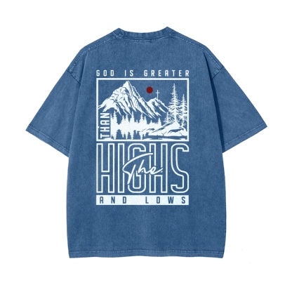 God Is Greater Men's Casual Washed Cotton T-shirt