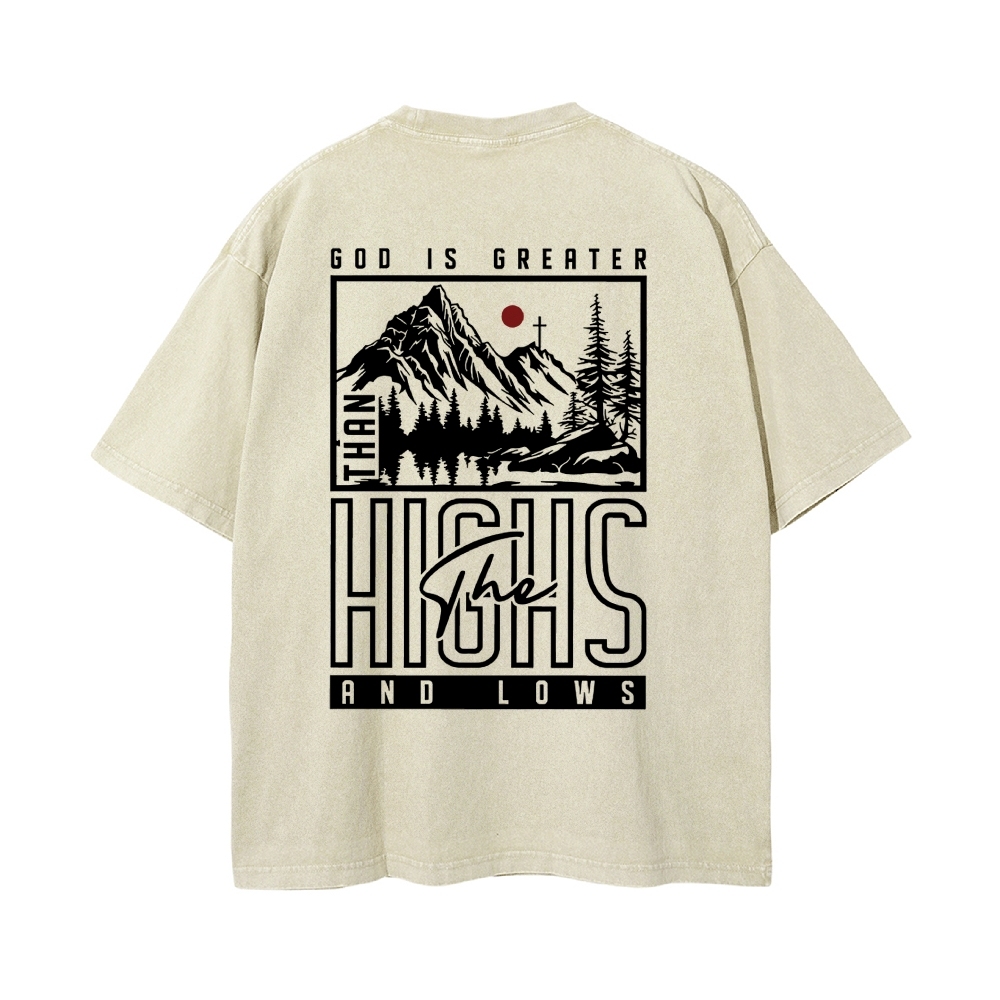 God Is Greater Men's Casual Washed Cotton T-shirt