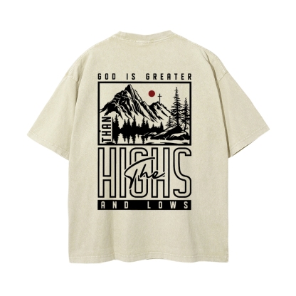 God Is Greater Men's Casual Washed Cotton T-shirt