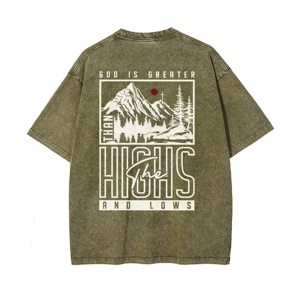 God Is Greater Men's Casual Washed Cotton T-shirt