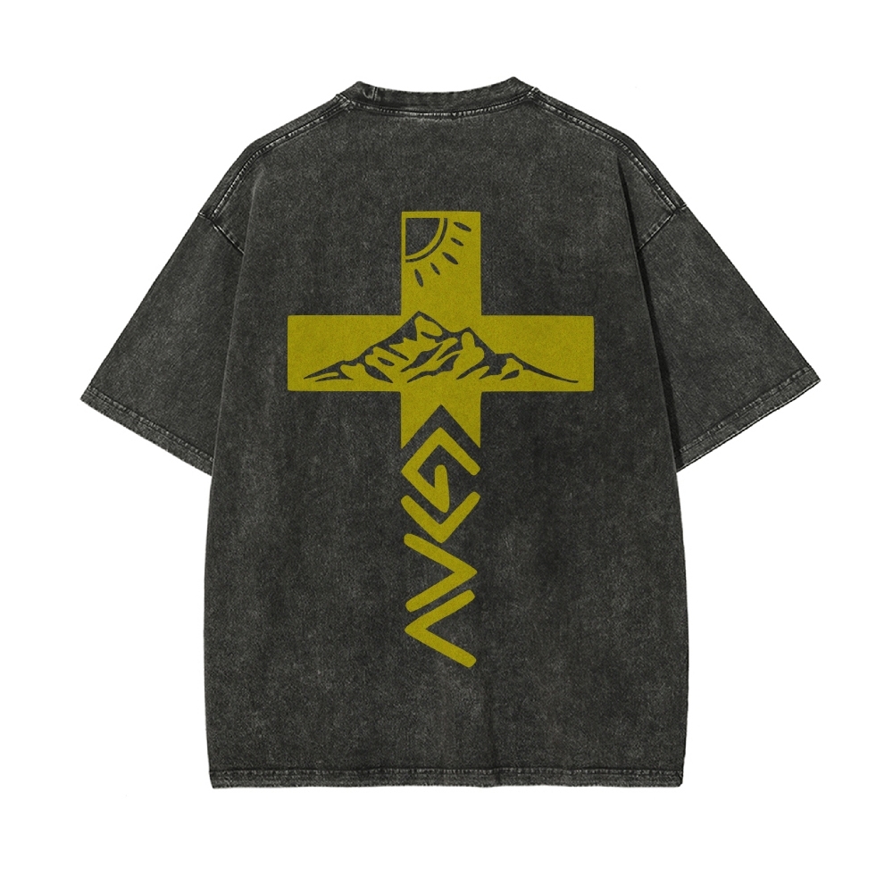 God Is Greater Than The Highs And Lows Christian Men's Casual Washed Cotton T-shirt
