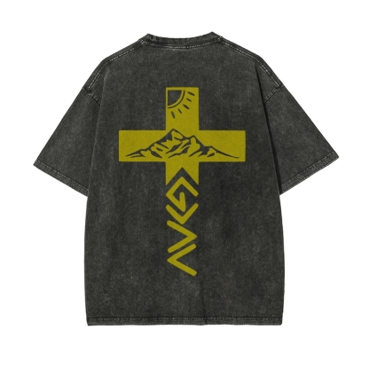 God Is Greater Than The Highs And Lows Christian Men's Casual Washed Cotton T-shirt