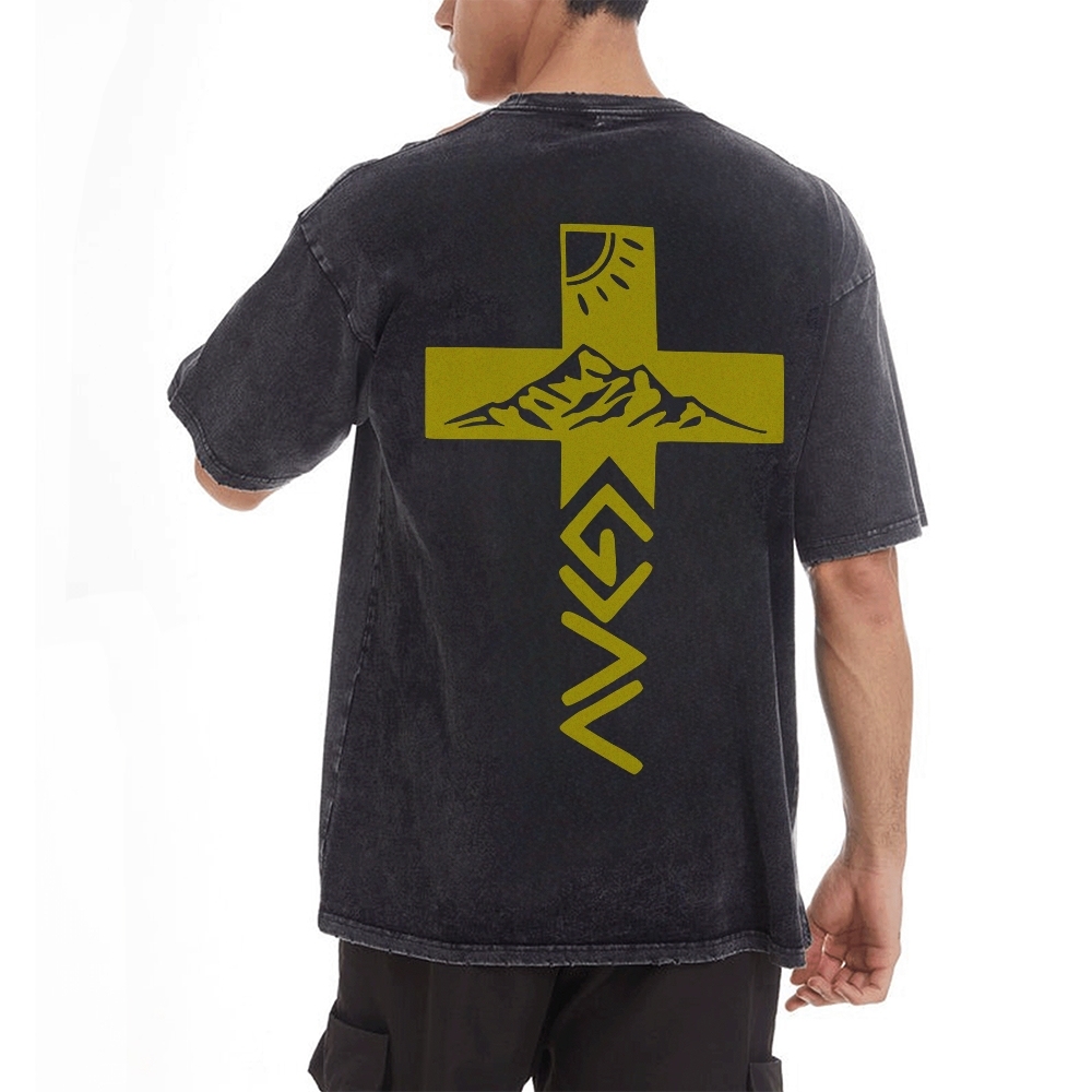 God Is Greater Than The Highs And Lows Christian Men's Casual Washed Cotton T-shirt