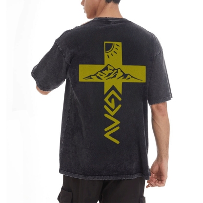 God Is Greater Than The Highs And Lows Christian Men's Casual Washed Cotton T-shirt