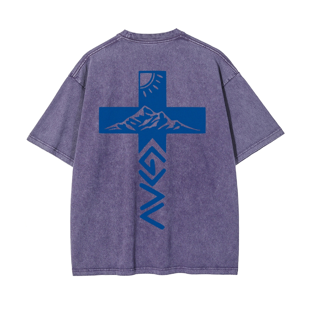 God Is Greater Than The Highs And Lows Christian Men's Casual Washed Cotton T-shirt