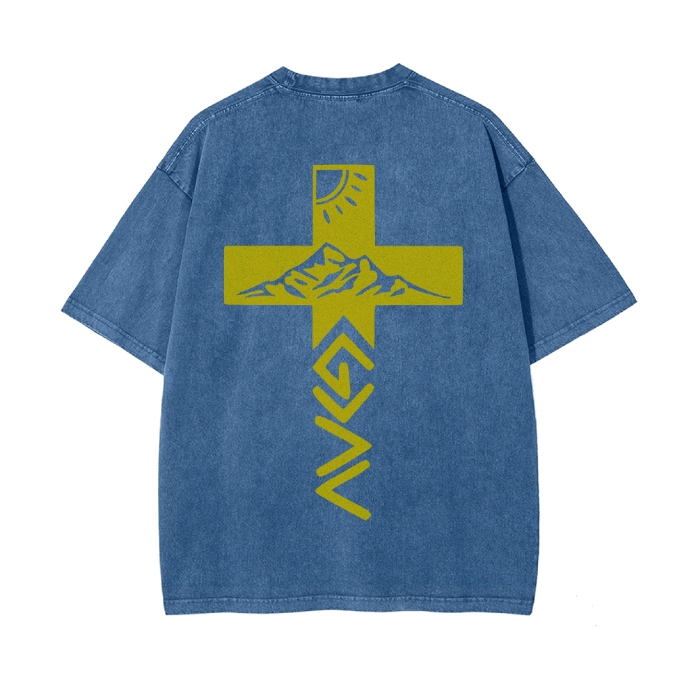 God Is Greater Than The Highs And Lows Christian Men's Casual Washed Cotton T-shirt