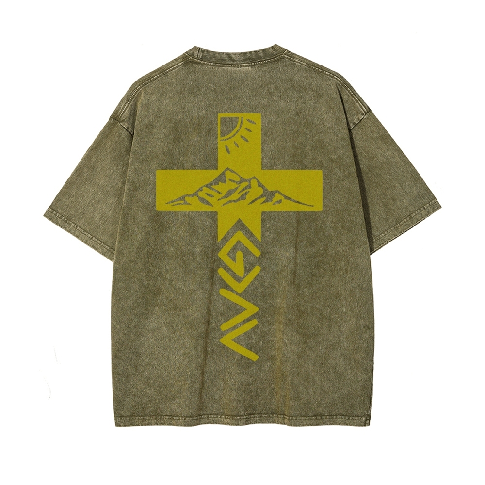 God Is Greater Than The Highs And Lows Christian Men's Casual Washed Cotton T-shirt