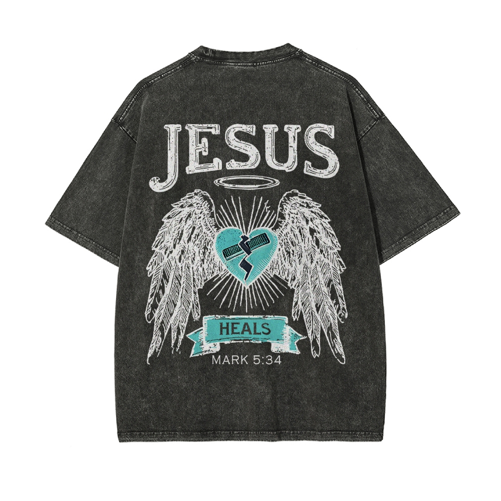 Jesus Heals Men's Casual Washed Cotton T-shirt