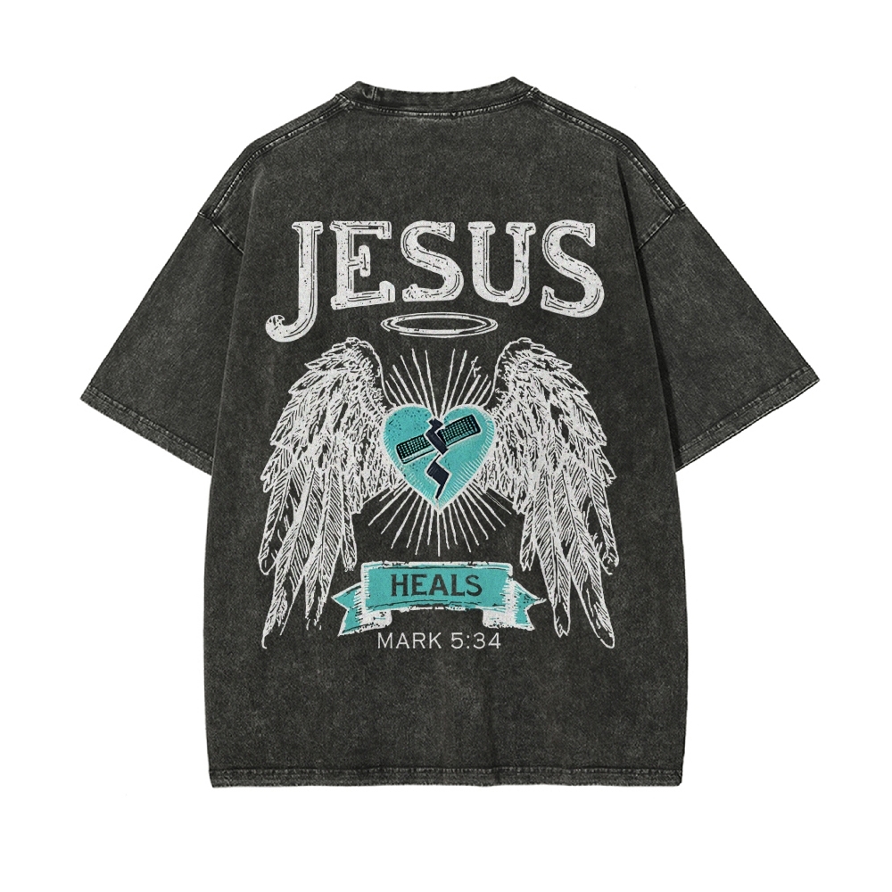 Jesus Heals Men's Casual Washed Cotton T-shirt