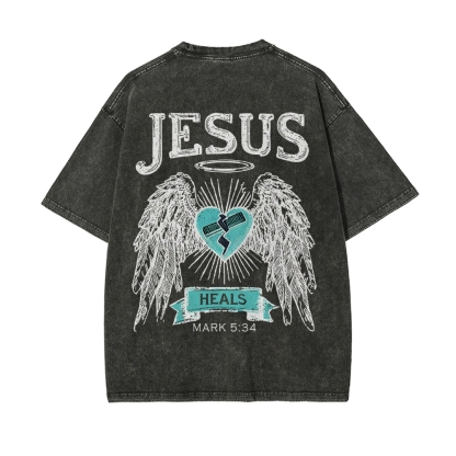 Jesus Heals Men's Casual Washed Cotton T-shirt