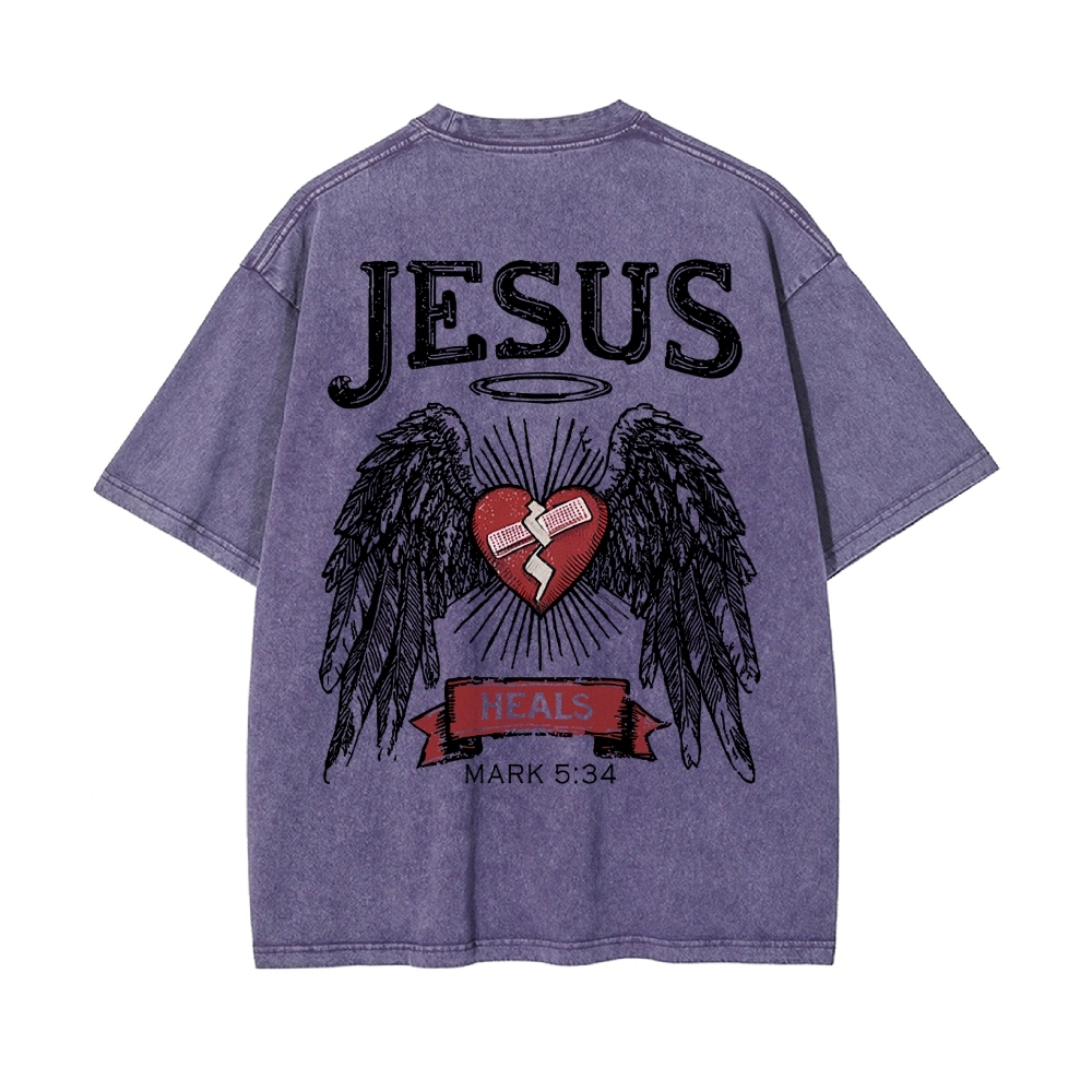 Jesus Heals Men's Casual Washed Cotton T-shirt