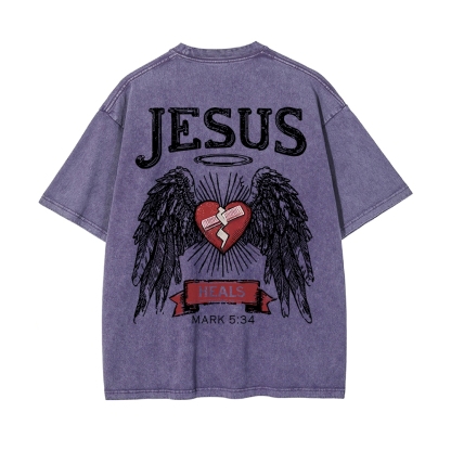 Jesus Heals Men's Casual Washed Cotton T-shirt