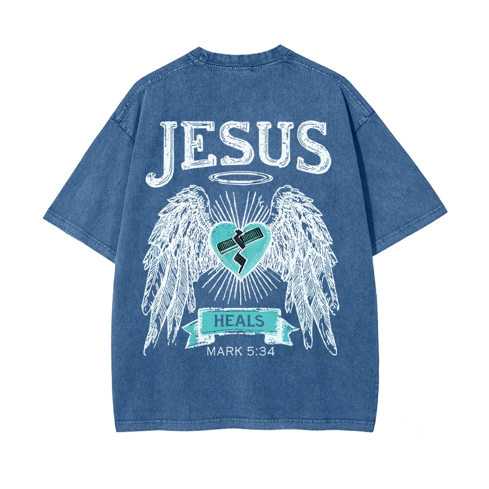 Jesus Heals Men's Casual Washed Cotton T-shirt
