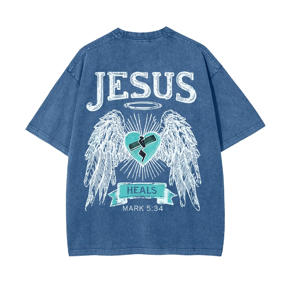 Jesus Heals Men's Casual Washed Cotton T-shirt
