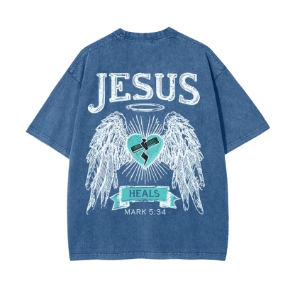 Jesus Heals Men's Casual Washed Cotton T-shirt