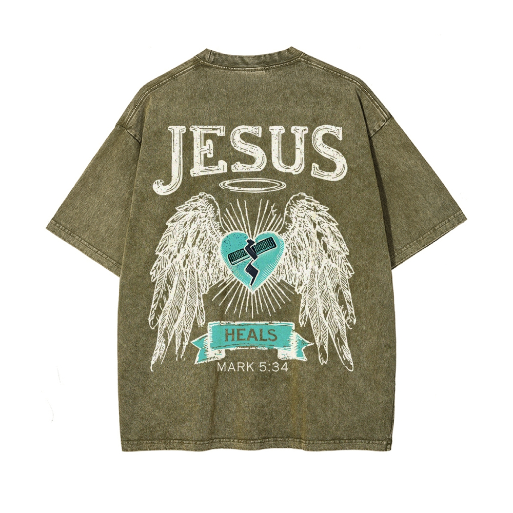 Jesus Heals Men's Casual Washed Cotton T-shirt
