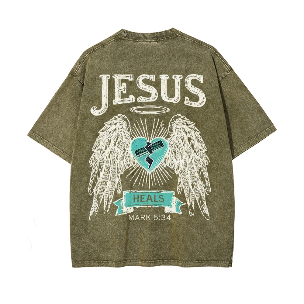Jesus Heals Men's Casual Washed Cotton T-shirt