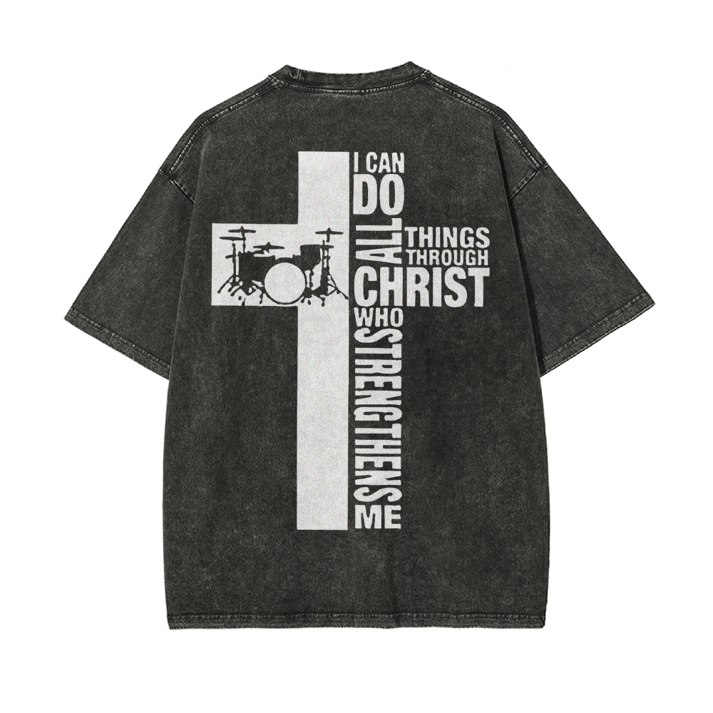 I Can Do All Things Through Christ Men's Casual Washed Cotton T-shirt
