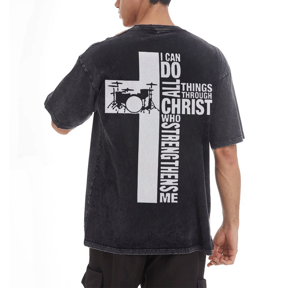 I Can Do All Things Through Christ Men's Casual Washed Cotton T-shirt